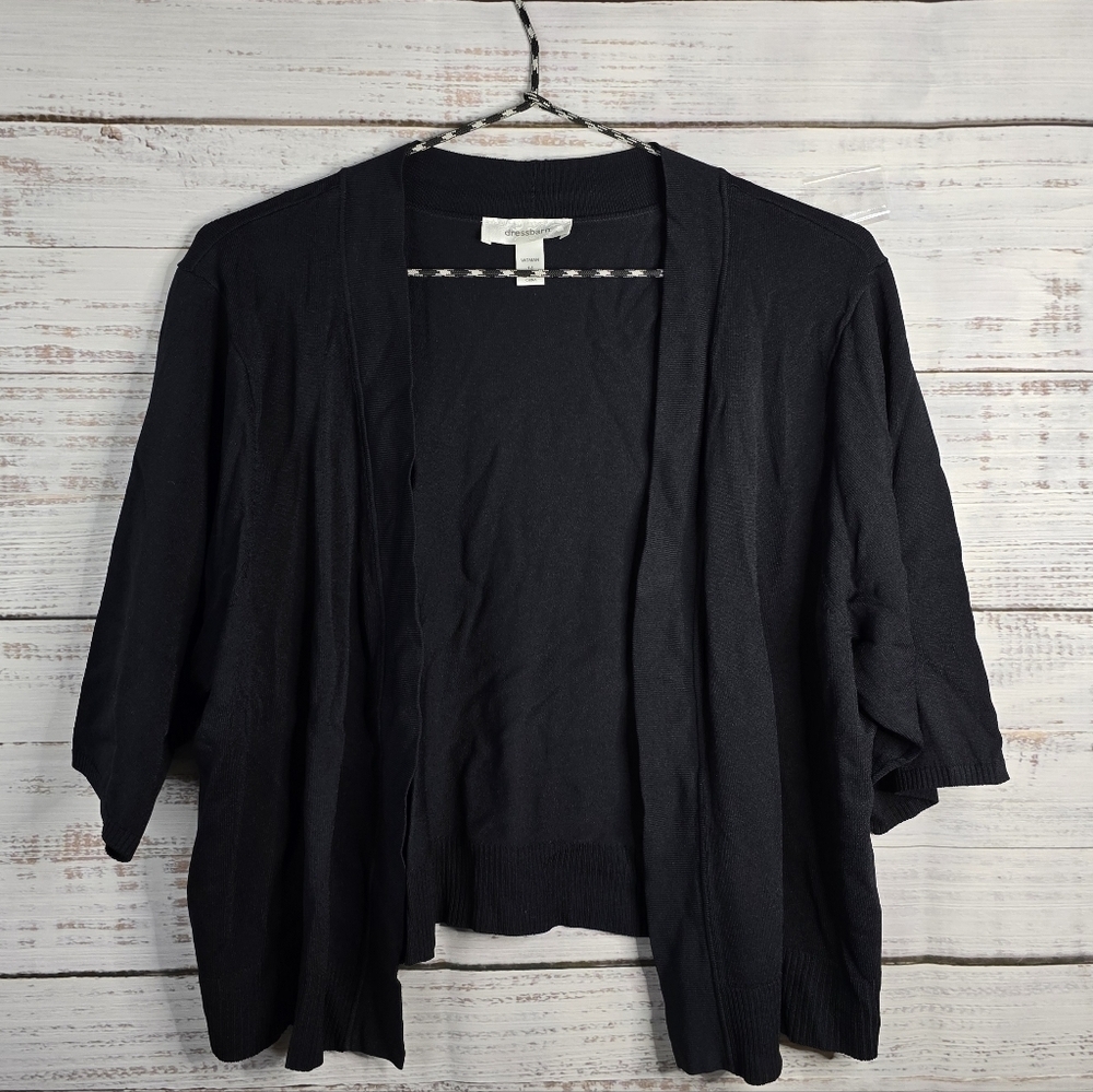 DressBarn Black Cropped Shortsleeved Open Cardigan Womans Size 14‎